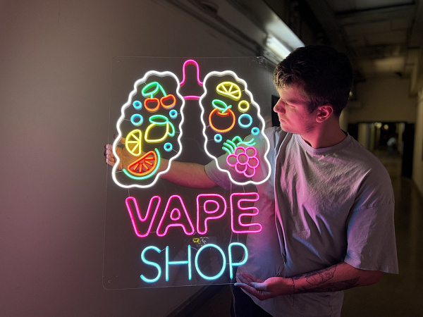 Неоновая вывеска "Vape shop фруктовые легкие"