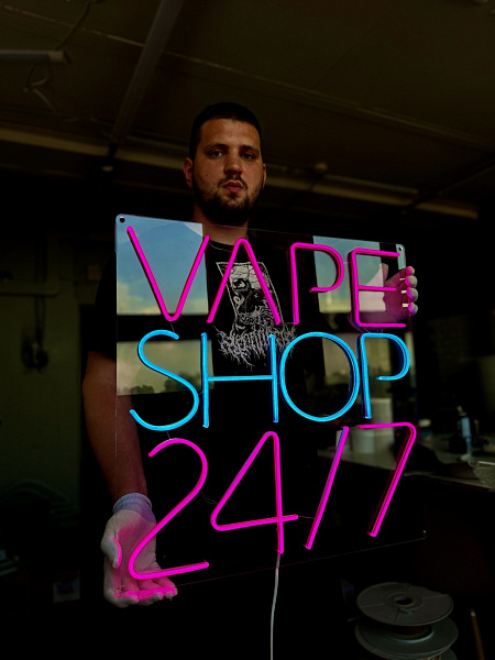 Неоновая вывеска "VAPE SHOP 24/7"