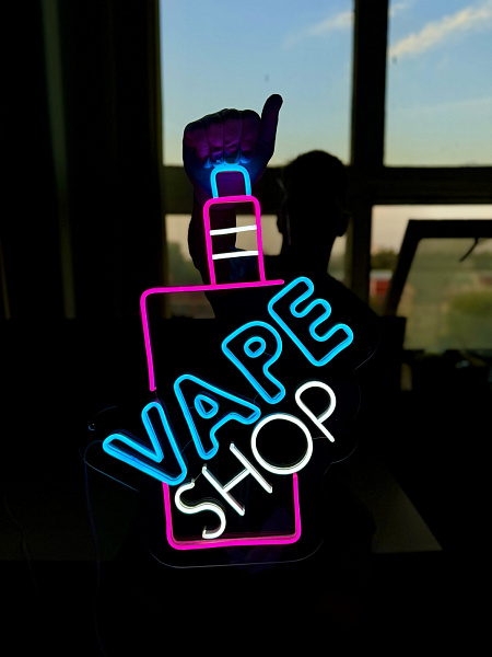 Неоновая вывеска "VAPE SHOP + вейп"