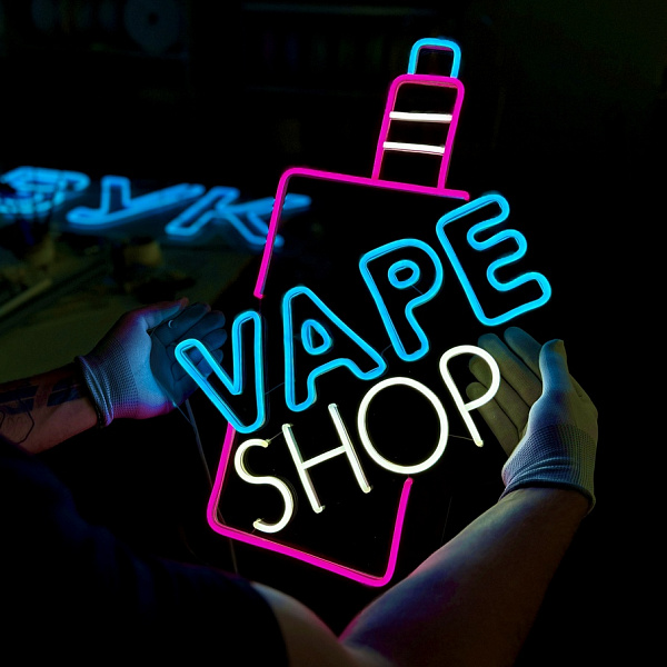 Неоновая вывеска "VAPE SHOP + вейп"