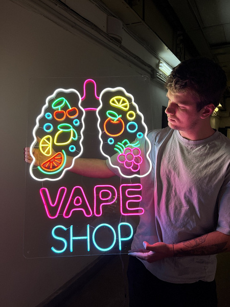 Неоновая вывеска "Vape shop фруктовые легкие"